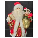 Decorative Red and Gold Santa Claus Figurine Holding Gift Bag and Lantern