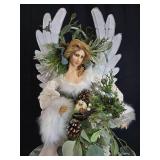 Elegant Holiday Angel Figurine with Floral Accents - 45" tall