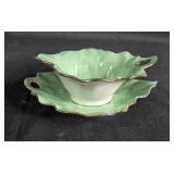 Set of 2 Vintage Austrian Green Porcelain Bowls with Handles