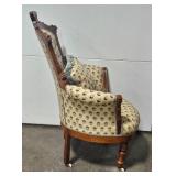 Antique Bergere Style Chair with Yellow & Blue Pattern Fabric