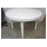 plastic patio table. white