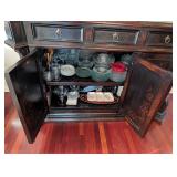 Beautiful Painted Mahogany Console Cabinet and Coordinating Mirror