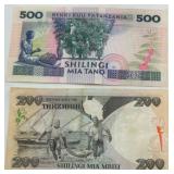 Tanzania - Bank Notes in 200 & 500 Shilling Increments - Qty 2