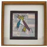 Vintage Original American Indian Hopi Symbolic Animal Painting Framed Unsigned