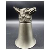 Vintage PEWTER Wolf / Fox Trio of Shot Glasses and Ashtray