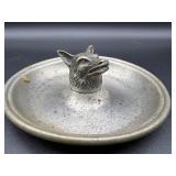 Vintage PEWTER Wolf / Fox Trio of Shot Glasses and Ashtray