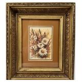 Antique Gold Leaf Frame with Crushed Agate Accent and Vintage Retro Print