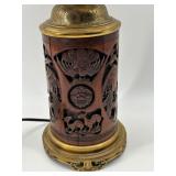 Antique Carved Bamboo Wood Brush Pot made Into a Lamp