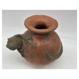 Vintage PUEBLO Terracotta Vessel Effigy Pot with Figural Lizard