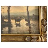 Antique Framed Print COWS BY THE LAKE Camille Jean-Baptiste Corot