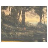 Antique Framed Print COWS BY THE LAKE Camille Jean-Baptiste Corot