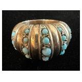 Sterling Silver Ring with Glass Turquoise Cabochons