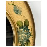 Vintage Toleware Hand Painted Wood Oval Wall Mirror