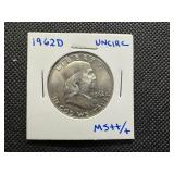 1962 D Uncirculated Franklin Half Dollar, MS++/+