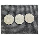 (3) Tougher Date V Nickels. 1893, 1898, 1912 W/Unclear Mintmark - Poss S