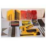 Garage Shop Workbench Supplies...Step Gauge, Contour Gauge, Stapler, Staples, Drill Bits,  Etc