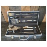 Never Used Barbeque Grill Utensil Set in Metal Case