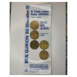 FIVE TRADE COINS FROM ISRAEL - BEN GURION 50 SHEQALIM