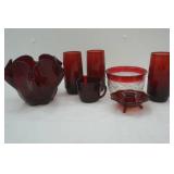 red glass lot: variety of ruby red type glass