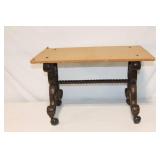 Vintage Rolling Wooden Table with Decorative Base