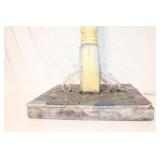 Vintage Yellow Painted Wooden Display Stand with Mosaic Base