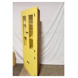 Vintage Yellow Wooden Cabinet with Glass Doors and Adjustable Shelves