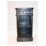 Vintage Black Wooden Nightstand with Drawer and Open Shelf