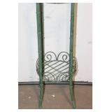 Vintage Green Metal Plant Stand with Decorative Scrollwork