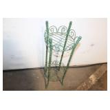 Vintage Green Metal Plant Stand with Decorative Scrollwork