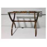 Vintage Wooden Folding Stool with Green Straps