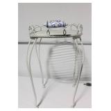 Vintage Iron Plant Stand with Blue and White Handles