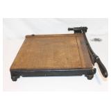 Antique Paper Cutter with Wooden Base and Metal Arm