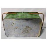 Vintage Green Woven Picnic Basket with Metal Liner