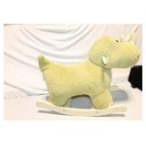 Vintage Plush Rocking Dinosaur Toy - Soft Yellow Triceratops