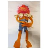 Vintage Plush Felt Puppet with Colorful Hair and Features