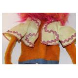 Vintage Plush Felt Puppet with Colorful Hair and Features