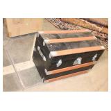 Vintage Black and Orange Wooden Storage Trunk with Insert