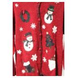 Croft & Barrow Red Christmas Cardigan Sweater with Snowman and Holiday Decorations