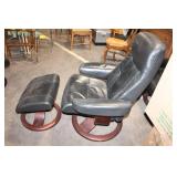 Leather Reclining Swivel Chair with Ottoman