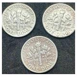 Lot of 3 Roosevelt Dimes (1951-S, 1955, 1955-S)