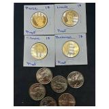 Lot of 10 Presidential Dollars (6 gem proof, 6 BU/AU)