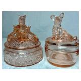 Jeanette Glass Vintage Scottie Dog Pink Depression Glass Vanity Jar and Pink Depression Glass Scottie Terrier Candy Dish