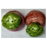 Fitz and Floyd 2 Cup Eggplant Pitcher, Radish Salt & Pepper Set, Small Turnip Vase 3.25" and Basket Weave Platter