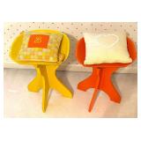 Pair of Vintage Orange and Yellow Stools / Chairs with Accent Pillows