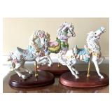 Three Lenox Porcelain Horse Figurines including Vintage 1987 Lenox Carousal Horse Porcelain Bisque First In Series White Pink