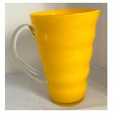 Vintage Glass Yellow Pitcher and Vintage Hand Painted Pitcher