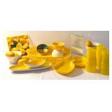 Fun and Bright Yellow and Lemon Themed Kitchen Items including a Vintage Lucite Wedge Pitcher