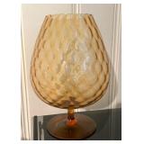 Empoli Amber Mid Century Quilted Pedestal Glass Bowl