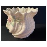 Vintage Belleek Small Vase Ivory with Applied Rosebud Relief Fluted Rim