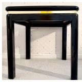 Vintage Glass Top Black Lacquer Contemporary Accent Table with Gold Accents